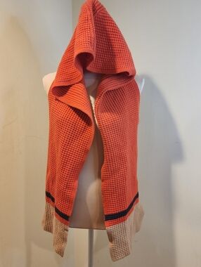 MARNI by Uniqlo Hooded Waffle Knit Scarf- Orange with Beige & Black Trim